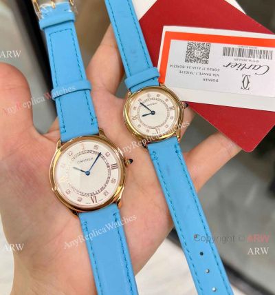 Quartz Ronde Must de Cartier watches Sky Blue Leather Strap